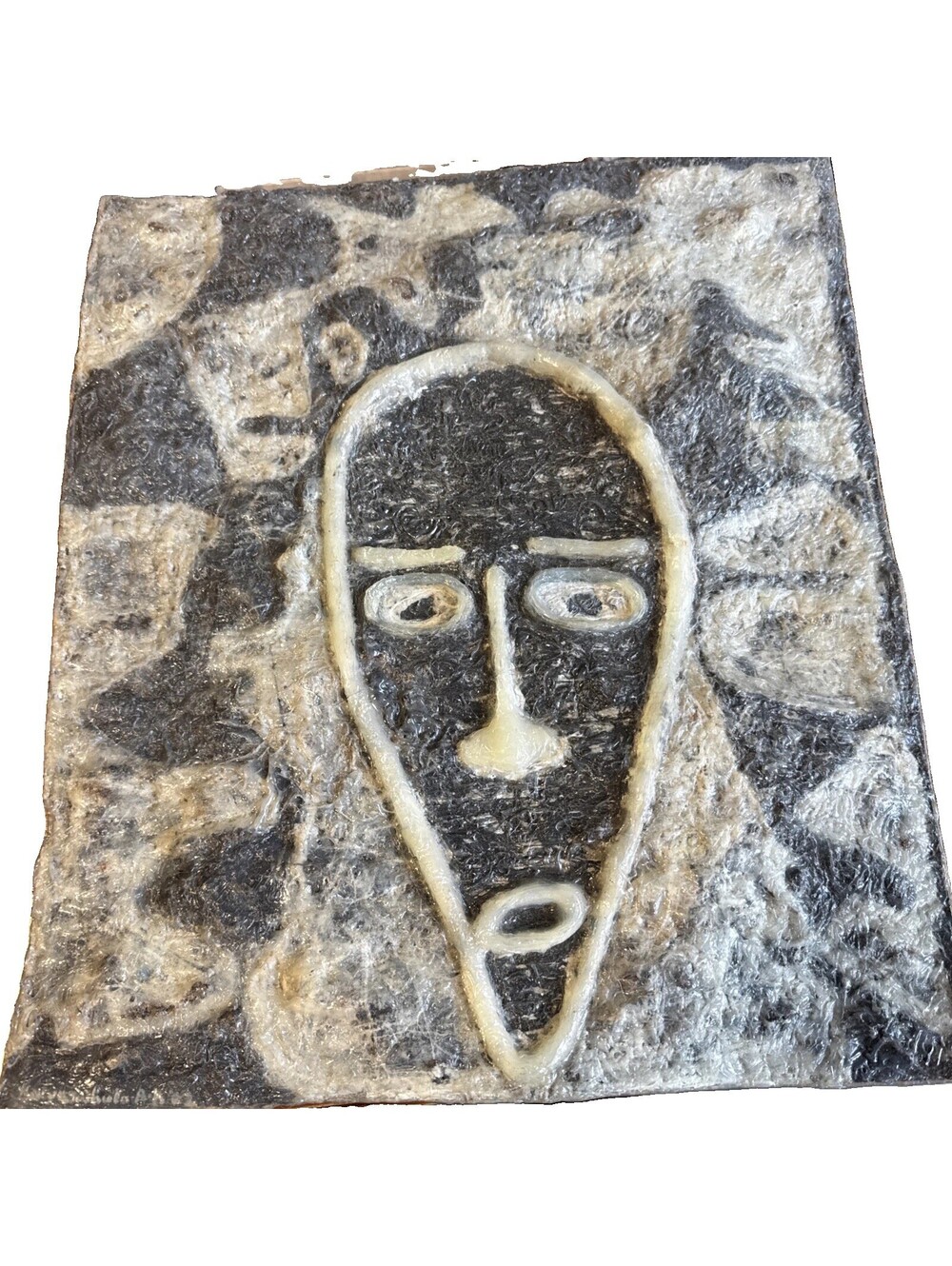 3D Molded African Original Wax Mixed Media Face Art, 19”L  16” W